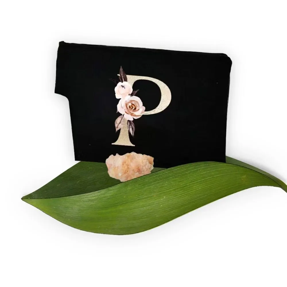ZIP TOP BLACK‎ COSMETIC BAG WITH INITIAL